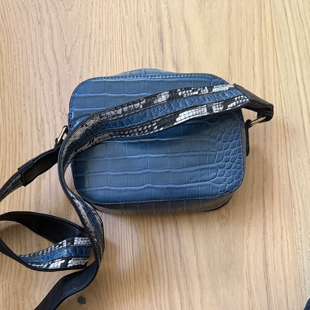 Blue Croc-Embossed Crossbody Bag